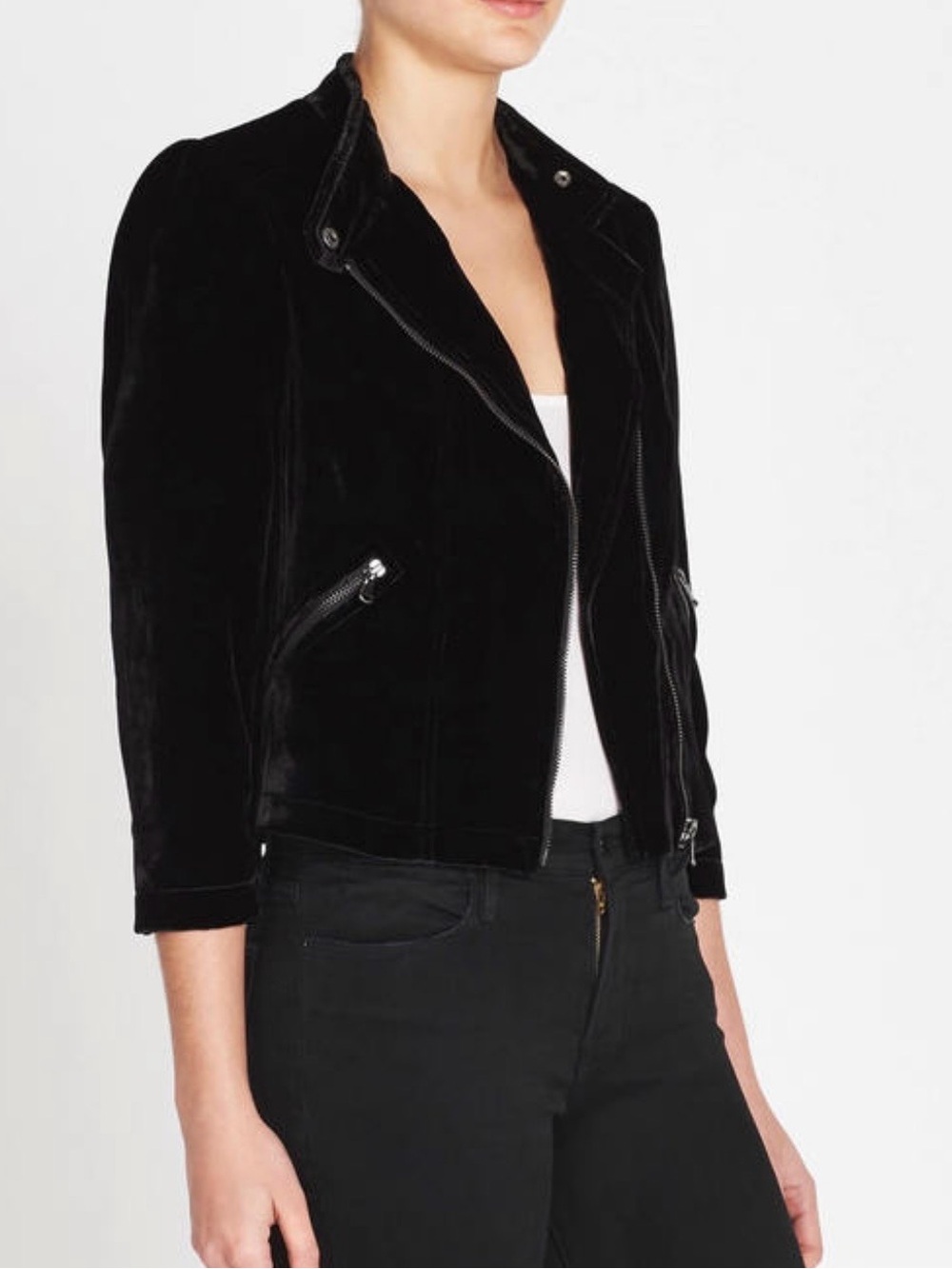 Rebecca Taylor EUC Sz 2 Stunning Black Velvet Zip-Front Crop Jacket (0781)